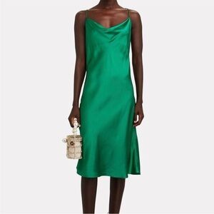 Intermix Emerald Green 100% Silk Cowl Neck Midi Slip Dress Size 2